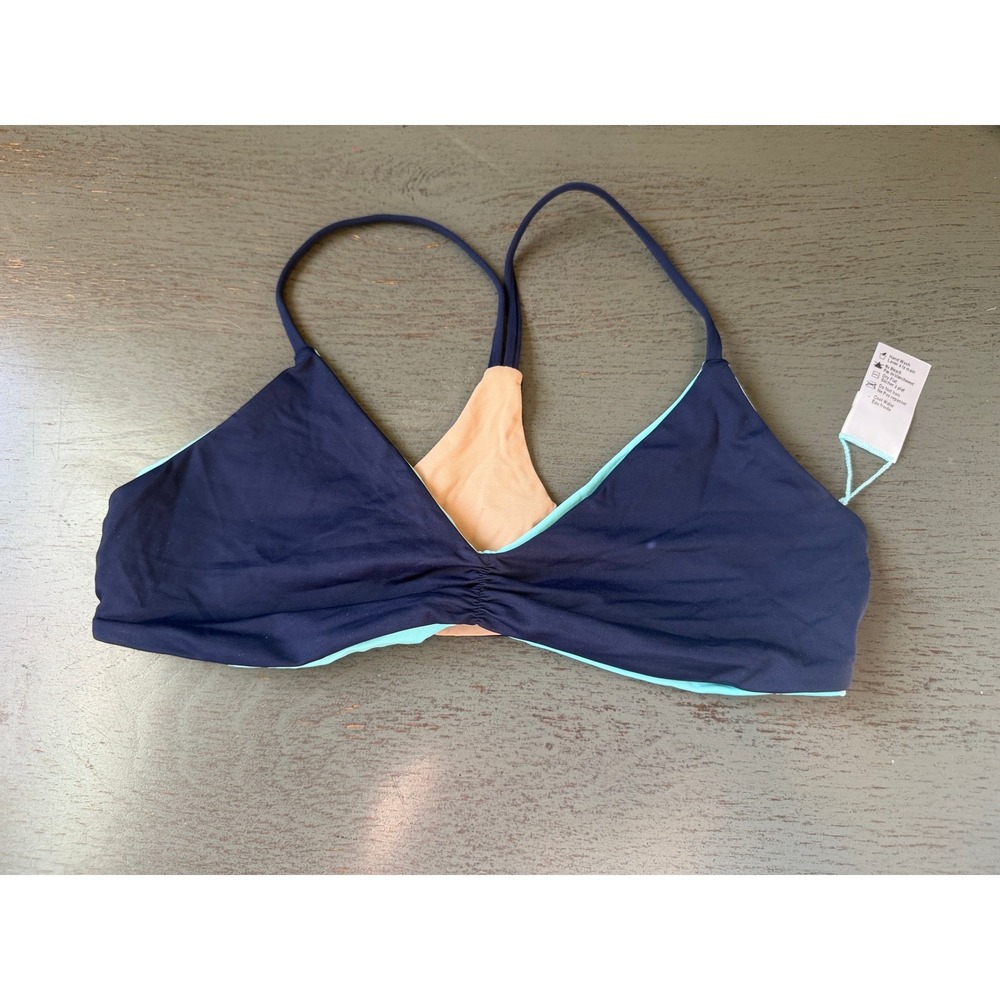 L*Space Strappy Racerback Bikini Top Navy Blue Turquoise Peach Small